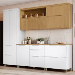 Cozinha Modulada Marquesa 5 Peças com Paneleiro e Balcão Cooktop 80cm Branco/Nature - Nesher 
