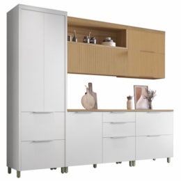 Cozinha Modulada Marquesa 5 Peças com Paneleiro e Balcão Cooktop 80cm Branco/Nature - Nesher 