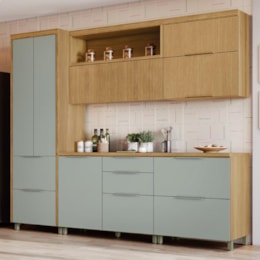 Cozinha Modulada Marquesa 5 Peças com Paneleiro e Balcão Cooktop 80cm Nature/Verde/Nature - Nesher