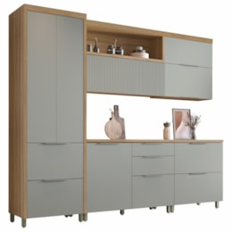 Cozinha Modulada Marquesa 5 Peças com Paneleiro e Balcão Cooktop 80cm Nature/Verde - Nesher