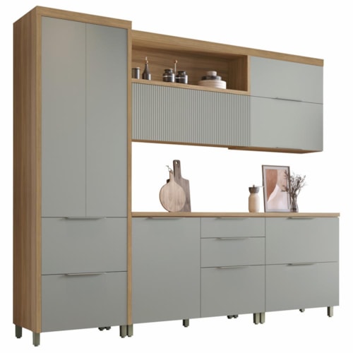 Cozinha Modulada Marquesa 5 Peças com Paneleiro e Balcão Cooktop 80cm Nature/Verde - Nesher