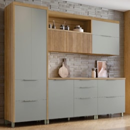 Cozinha Modulada Marquesa 5 Peças com Paneleiro e Balcão Cooktop 80cm Verde/Nature - Nesher