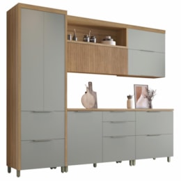 Cozinha Modulada Marquesa 5 Peças com Paneleiro e Balcão Cooktop 80cm Verde/Nature - Nesher