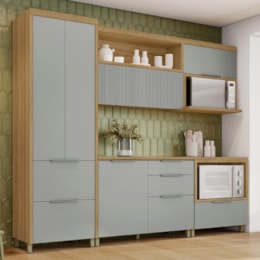 Cozinha Modulada Marquesa 5 Peças com Paneleiro Nature/Verde - Nesher