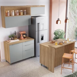 Cozinha Modulada Marquesa 5 Peças Nature/Verde com Bancada 120cm - Nesher