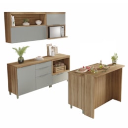 Cozinha Modulada Marquesa 6 Peças Nature/Verde com Bancada 120cm - Nesher