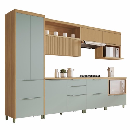 Cozinha Modulada Marquesa 7 Peças com Paneleiro Nature/Verde - Nesher