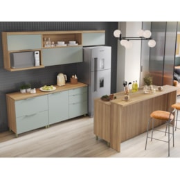 Cozinha Modulada Marquesa 8 Peças Nature/Verde com Bancada 200cm - Nesher