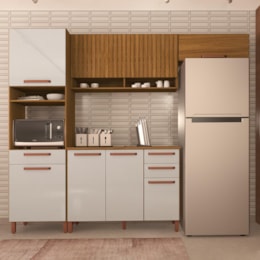 Cozinha Modulada Monza 4 Peças com Torre Quente 1 Forno Freijó/Off White - Indékes Cozinha Modulada Monza 4 Peças com Torre Quente 1 Forno Freijó/Off White - Indékes