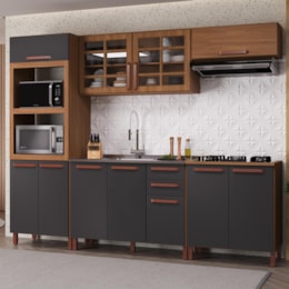 Cozinha Modulada Monza 5 Peças com Balcão 120cm sem Tampo Freijó/Chumbo - Indékes Cozinha Modulada Monza 5 Peças com Balcão 120cm sem Tampo Freijó/Chumbo - Indékes