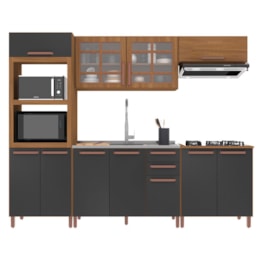 Cozinha Modulada Monza 5 Peças com Balcão 120cm sem Tampo Freijó/Chumbo - Indékes Cozinha Modulada Monza 5 Peças com Balcão 120cm sem Tampo Freijó/Chumbo - Indékes
