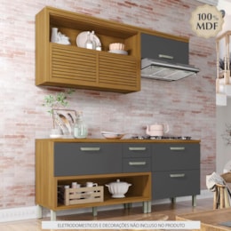 Cozinha Modulada Princesa 3 Peças com Balcão 120cm e Caixa Organizadora Freijó/Grafite - Nesher