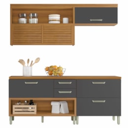 Cozinha Modulada Princesa 3 Peças com Balcão 120cm e Caixa Organizadora Freijó/Grafite - Nesher