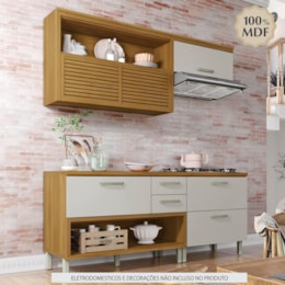 Cozinha Modulada Princesa 3 Peças com Balcão 120cm e Caixa Organizadora Freijó/Off White - Nesher