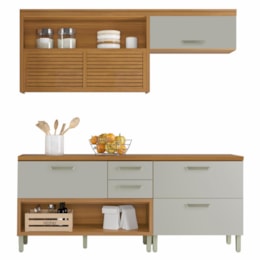 Cozinha Modulada Princesa 3 Peças com Balcão 120cm e Caixa Organizadora Freijó/Off White - Nesher