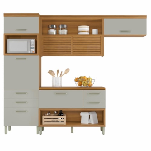 Cozinha Modulada Princesa 3 Peças com Torre Quente 1 Forno Freijó/Off White - Nesher