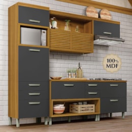 Cozinha Modulada Princesa 4 Peças com Torre Quente 1 Forno Freijó/Grafite - Nesher