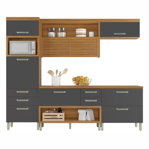 Cozinha Modulada Princesa 4 Peças com Torre Quente 1 Forno Freijó/Grafite - Nesher