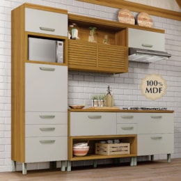 Cozinha Modulada Princesa 4 Peças com Torre Quente 1 Forno Freijó/Off White - Nesher 