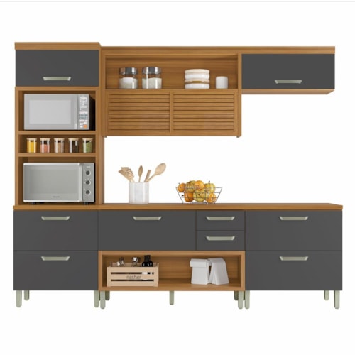 Cozinha Modulada Princesa 4 Peças com Torre Quente 2 Fornos Freijó/Grafite - Nesher  