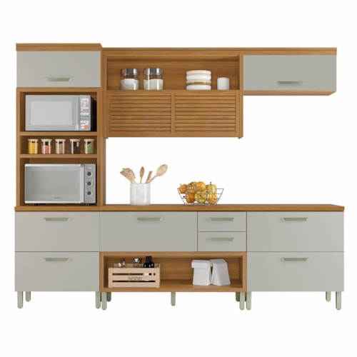 Cozinha Modulada Princesa 4 Peças com Torre Quente 2 Fornos Freijó/Off White - Nesher