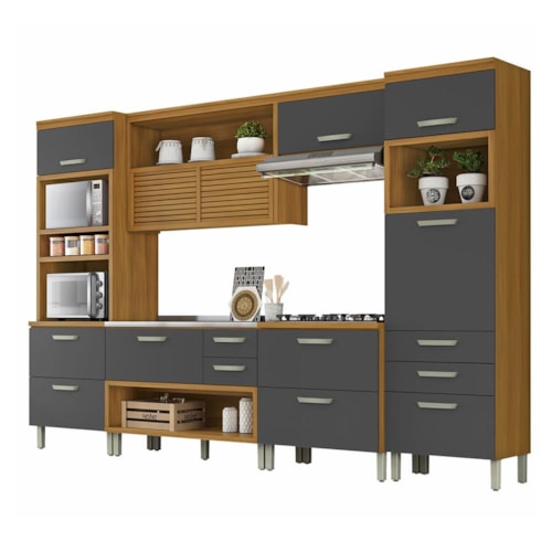 Cozinha Modulada Princesa 5 Peças com Torre Quente 2 Fornos Freijó/Grafite - Nesher