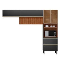 Cozinha Modulada Proença 3 Peças com Aéreo 120cm Ripado Nogueira Touch/Carbono Prime TX - Demartêz