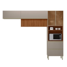 Cozinha Modulada Proença 3 Peças com Aéreo 120cm Ripado Nogueira Touch/Nude Prime TX - Demartêz 
