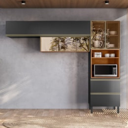 Cozinha Modulada Proença 3 Peças com Aéreo 80cm Nogueira Touch/Carbono Prime TX - Demartêz 