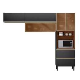 Cozinha Modulada Proença 3 Peças com Aéreo 80cm Nogueira Touch/Carbono Prime TX - Demartêz 