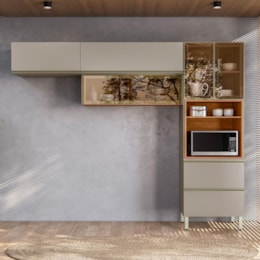 Cozinha Modulada Proença 3 Peças com Aéreo 80cm Nogueira Touch/Nude Prime TX - Demartêz