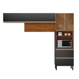 Cozinha Modulada Proença 3 Peças com Paneleiro 1 Forno Nogueira Touch/Carbono Prime TX - Demartêz