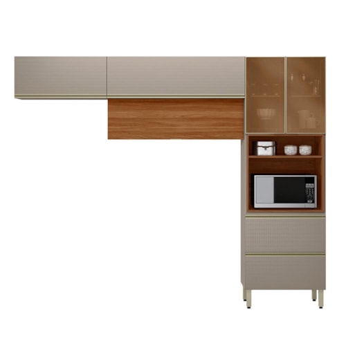 Cozinha Modulada Proença 3 Peças com Paneleiro 1 Forno Nogueira Touch/Nude Prime TX - Demartêz