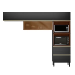 Cozinha Modulada Proença 3 Peças com Torre Quente 2 Fornos e Aéreo 80cm Nogueira Touch/Carbono Prime TX - Demartêz