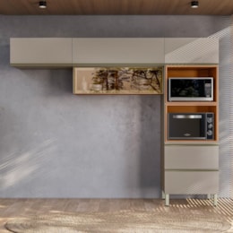 Cozinha Modulada Proença 3 Peças com Torre Quente 2 Fornos e Aéreo 80cm Nogueira Touch/Nude Prime TX - Demartêz