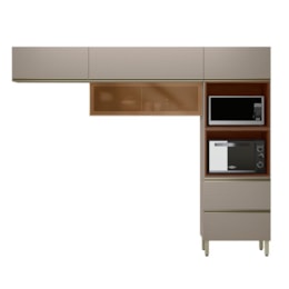 Cozinha Modulada Proença 3 Peças com Torre Quente 2 Fornos e Aéreo 80cm Nogueira Touch/Nude Prime TX - Demartêz