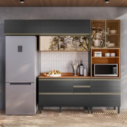 Cozinha Modulada Proença 4 Peças Balcão 120cm Nogueira Touch/Carbono Prime TX com Tampo em MDF - Demartêz