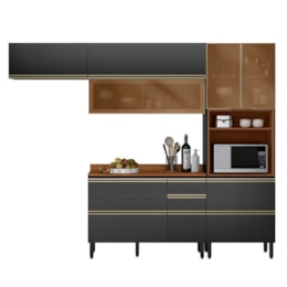 Cozinha Modulada Proença 4 Peças Balcão 120cm Nogueira Touch/Carbono Prime TX com Tampo em MDF - Demartêz