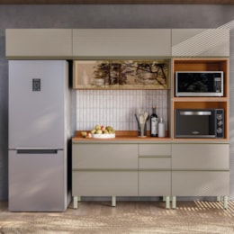 Cozinha Modulada Proença 4 Peças Balcão 120cm Nogueira Touch/Nude Prime TX com Tampo em MDF - Demartêz