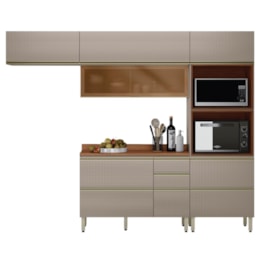 Cozinha Modulada Proença 4 Peças Balcão 120cm Nogueira Touch/Nude Prime TX com Tampo em MDF - Demartêz