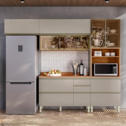 Cozinha Modulada Proença 4 Peças Balcão 120cm Nogueira Touch/Nude Prime TX com Tampo em MDF - Demartêz