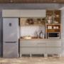 Cozinha Modulada Proença 4 Peças Balcão 120cm Nogueira Touch/Nude Prime TX com Tampo em MDF - Demartêz