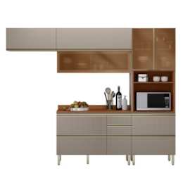 Cozinha Modulada Proença 4 Peças Balcão 120cm Nogueira Touch/Nude Prime TX com Tampo em MDF - Demartêz
