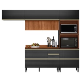 Cozinha Modulada Proença 4 Peças com Aéreo 120cm Ripado Nogueira Touch/Carbono Prime TX - Demartêz