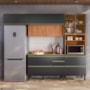 Cozinha Modulada Proença 4 Peças com Aéreo 120cm Ripado Nogueira Touch/Carbono Prime TX - Demartêz