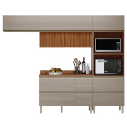 Cozinha Modulada Proença 4 Peças com Aéreo 120cm Ripado Nogueira Touch/Nude Prime TX - Demartêz