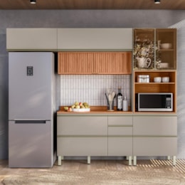 Cozinha Modulada Proença 4 Peças com Aéreo 120cm Ripado Nogueira Touch/Nude Prime TX - Demartêz