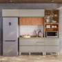 Cozinha Modulada Proença 4 Peças com Aéreo 120cm Ripado Nogueira Touch/Nude Prime TX - Demartêz