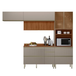 Cozinha Modulada Proença 4 Peças com Aéreo 120cm Ripado Nogueira Touch/Nude Prime TX - Demartêz