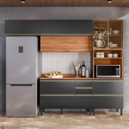 Cozinha Modulada Proença 4 Peças com Paneleiro 1 Forno Nogueira Touch/Carbono Prime TX - Demartêz